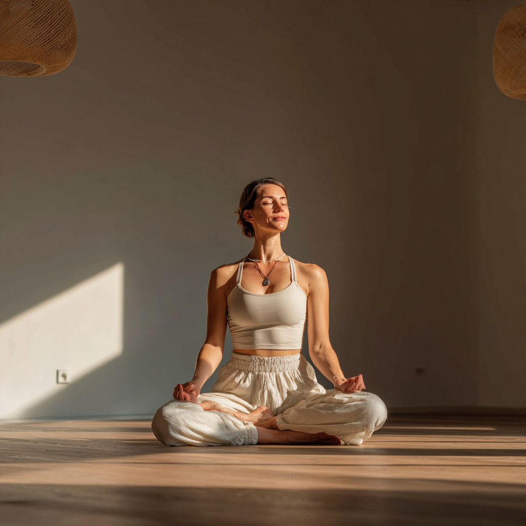 Жінка медитує у позі лотоса